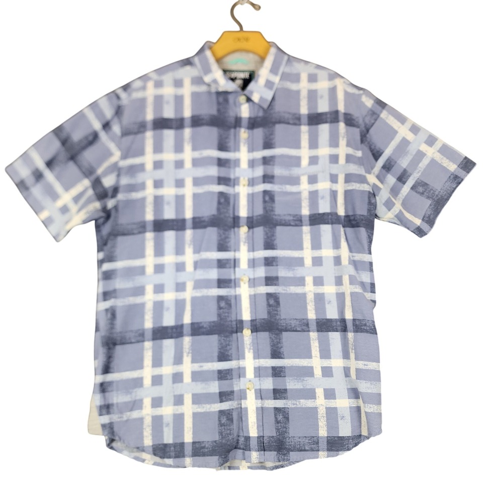 Seapointe Mens‎ Blue Plaid Short Sleeve Button Down Shirt Modal Blend Size M